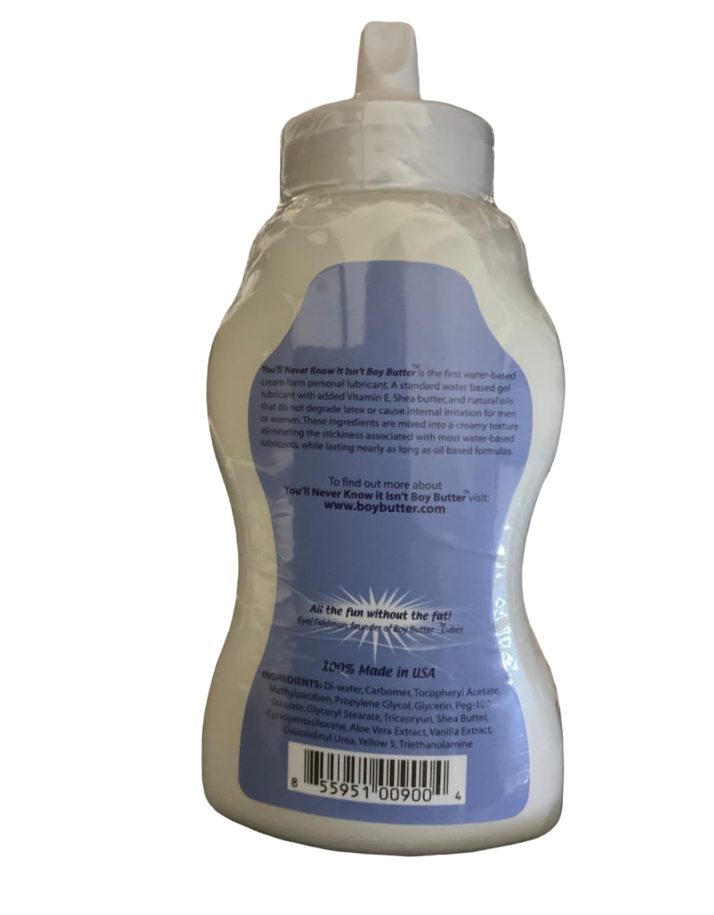 Boy Butter H2O label close-up with clear product details.