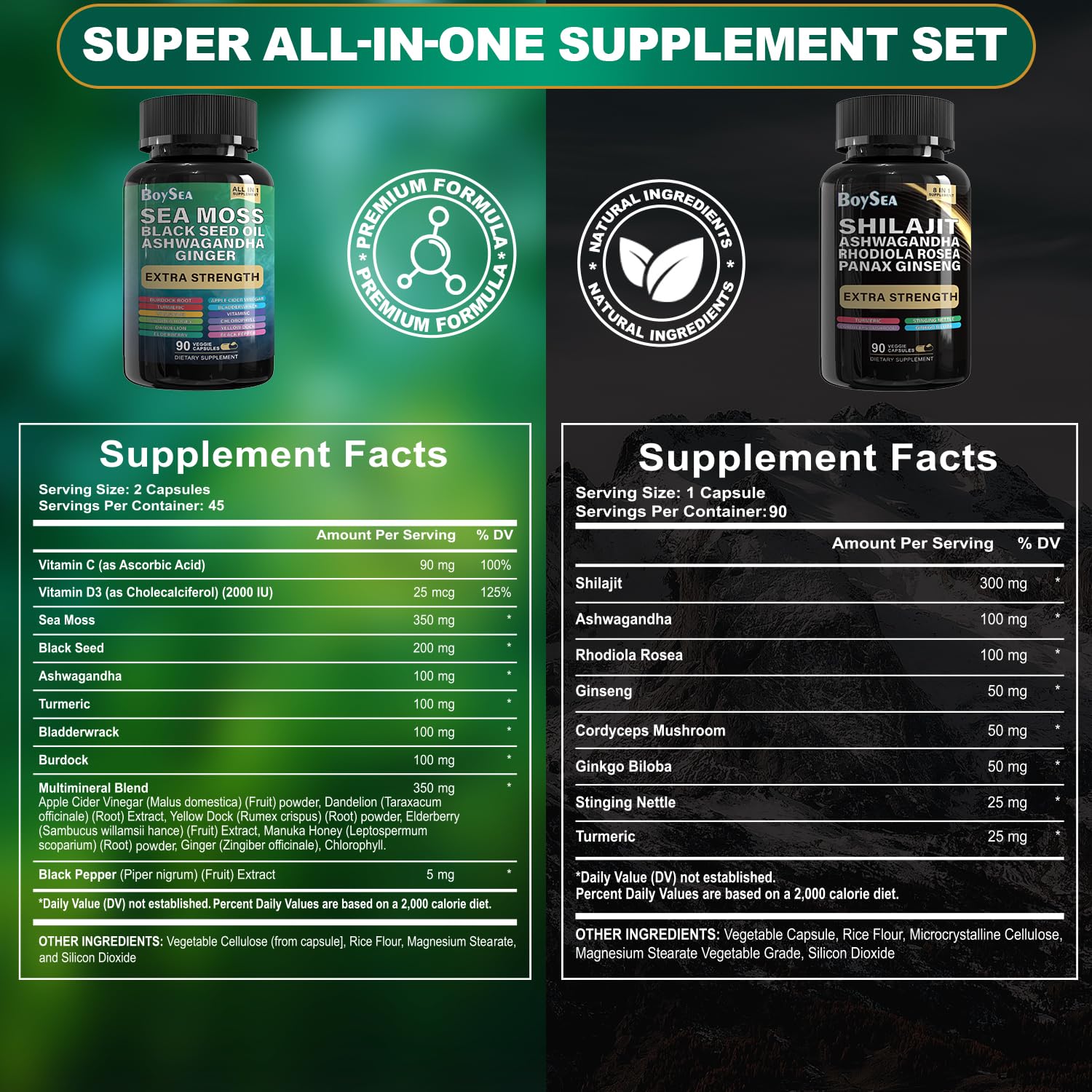 Boysea Sea Moss capsules with a 16-in-1 formula for daily wellness