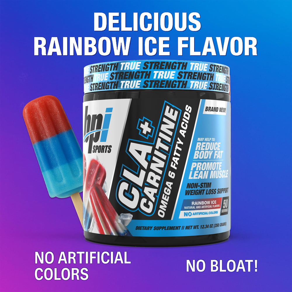BPI Sports CLA+Carnitine bottle back with supplement details for daily use.