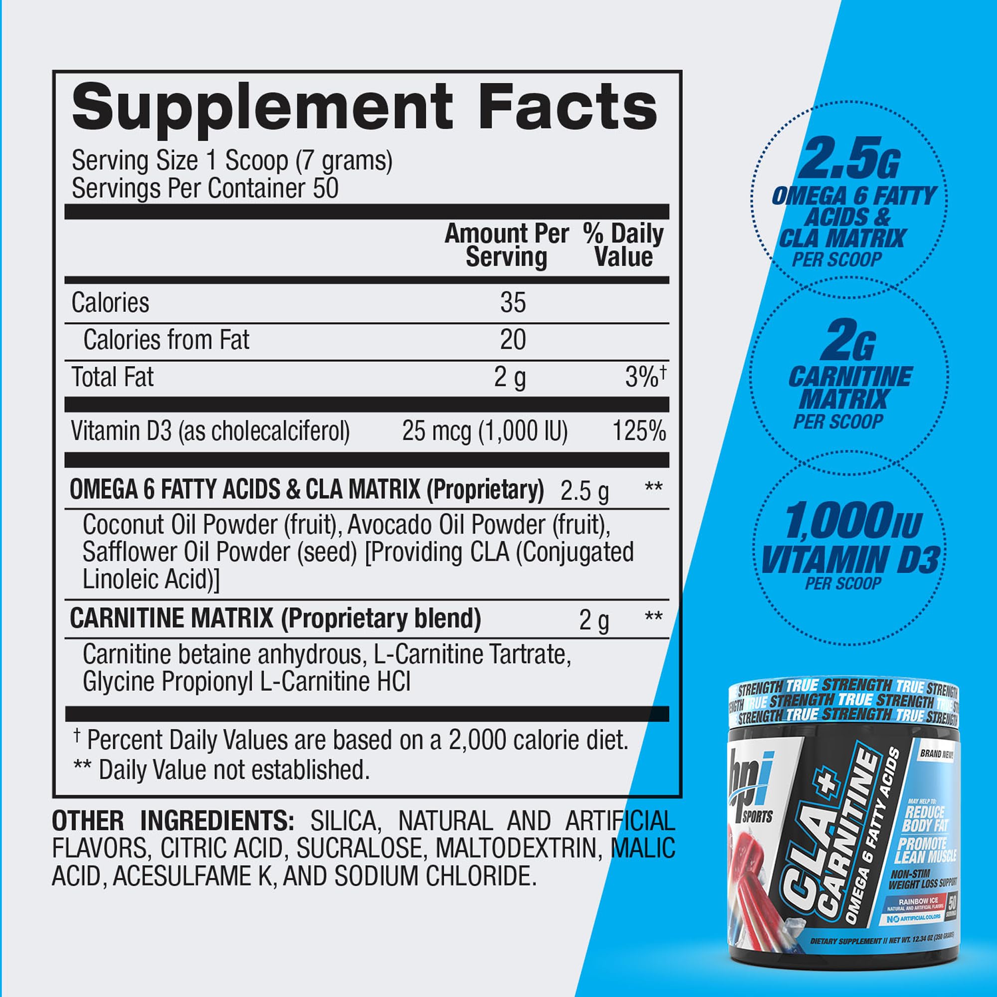 Scoop dispensing CLA+Carnitine demonstrates easy portion control.