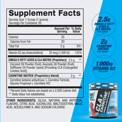 Scoop dispensing CLA+Carnitine demonstrates easy portion control.