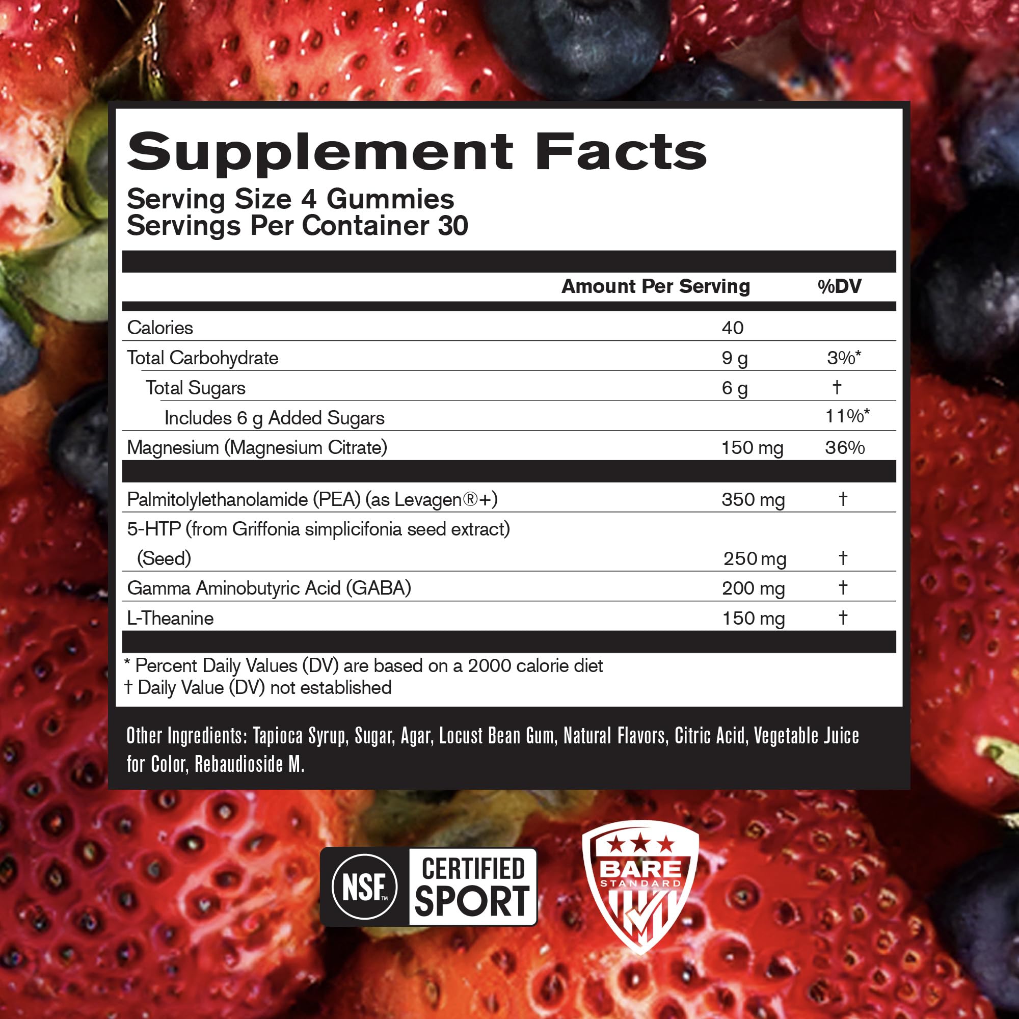 Serving of BPN Peak Sleep Gummy shows berry chewable form for nightly use.