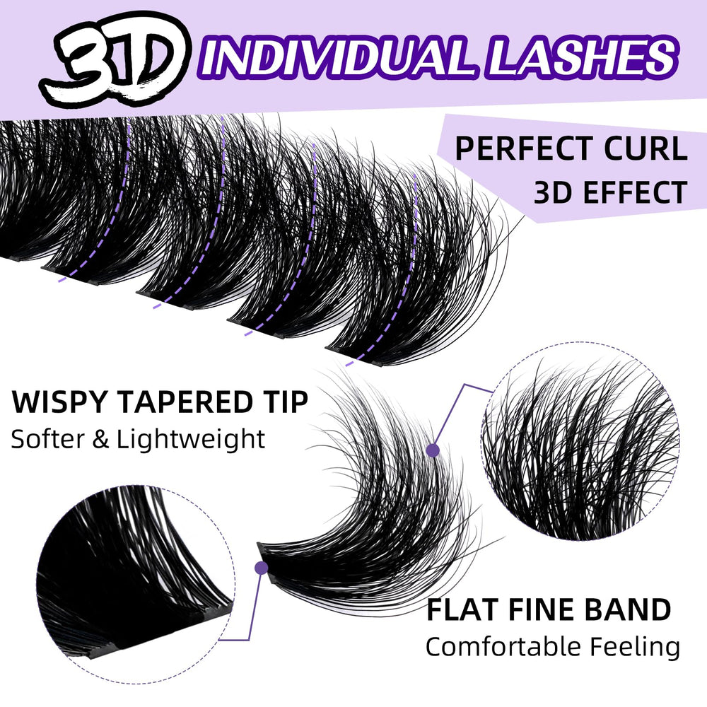 B&Qaugen Fluffy Lash Clusters 200D side profile showing layered depth for natural look.