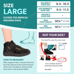 BraceAbility closed-toe walking shoe top view highlights roomy toe box for swelling relief.