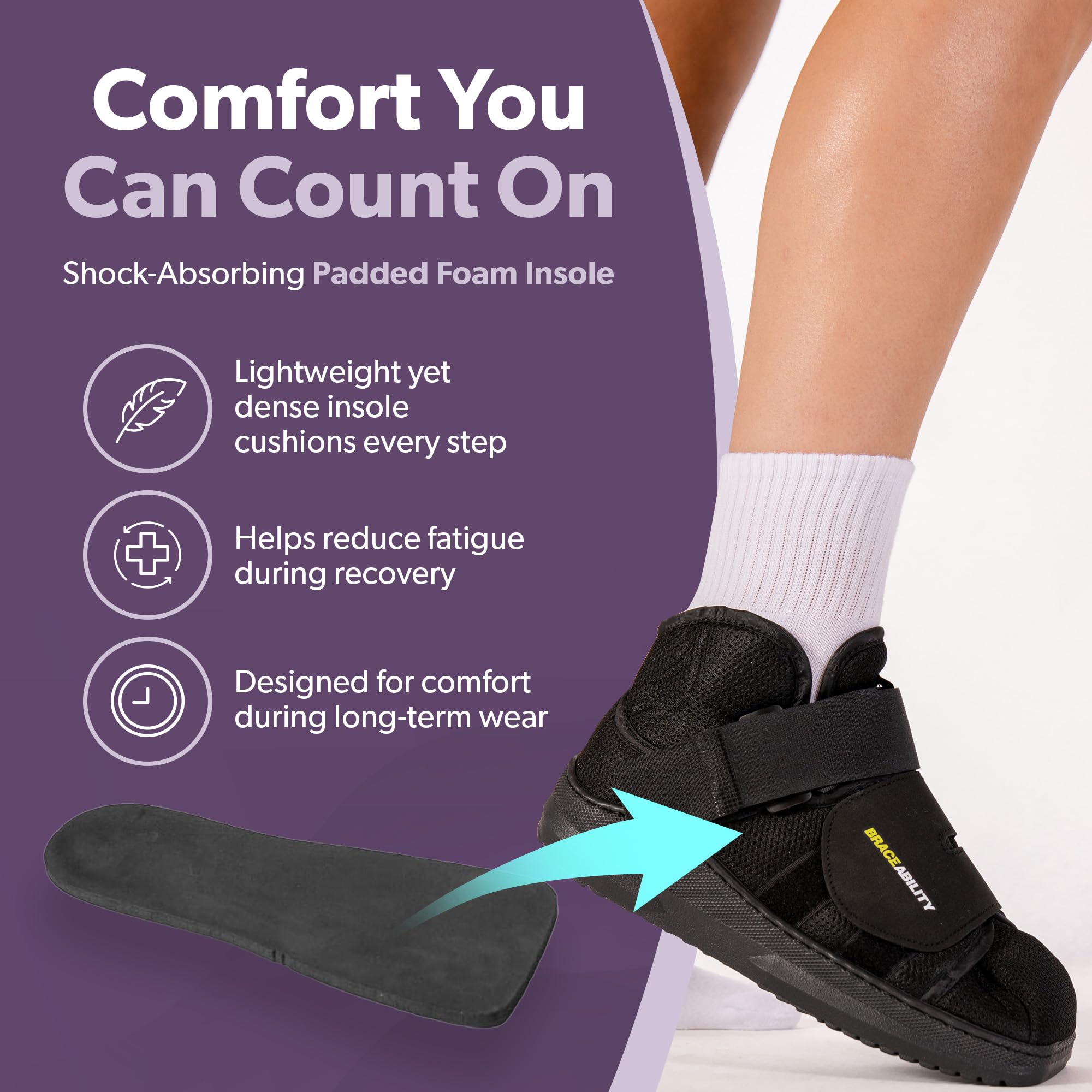 BraceAbility non-slip sole image highlights stable support for safe walking.