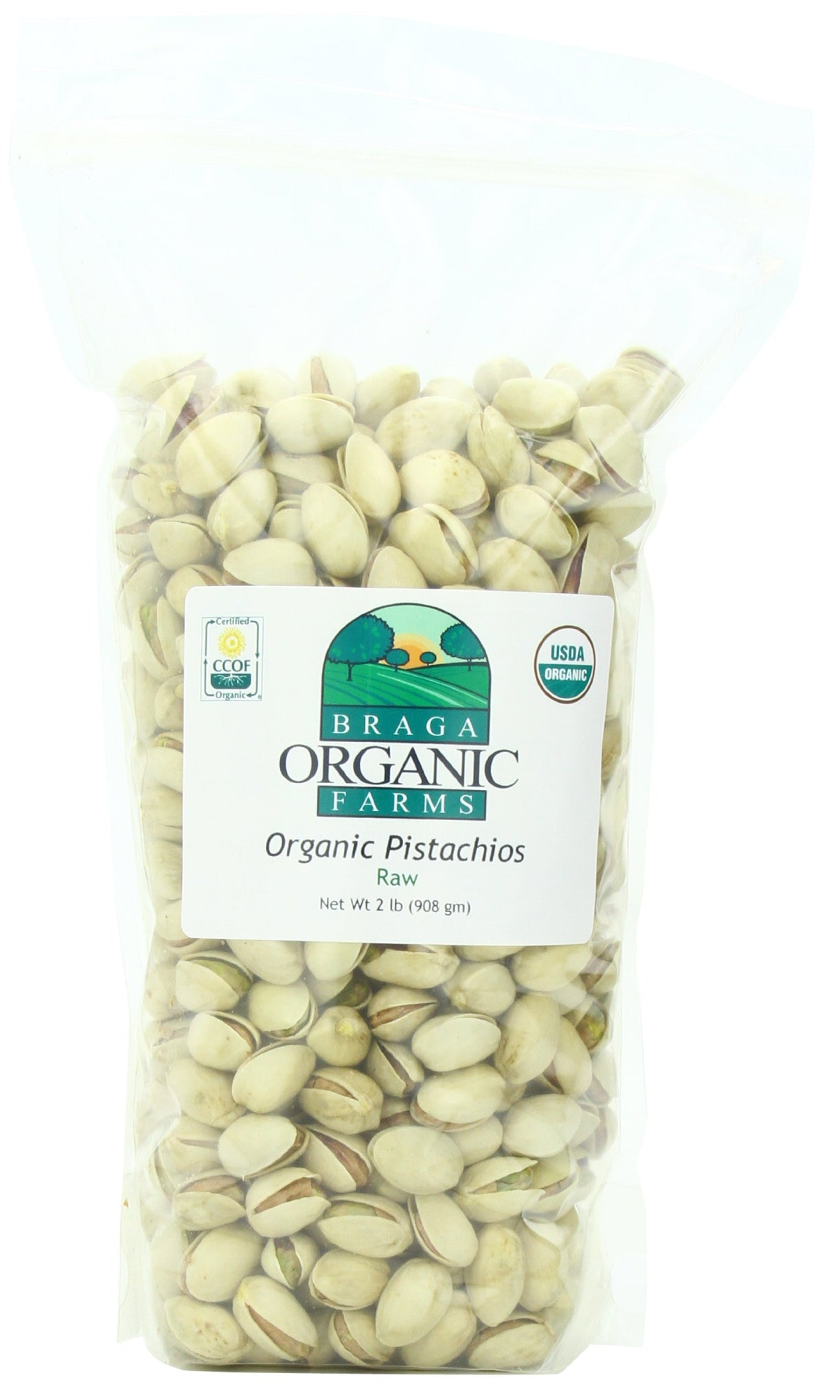 Braga Organic Farms organic raw inshell pistachios close-up for fresh snacking.