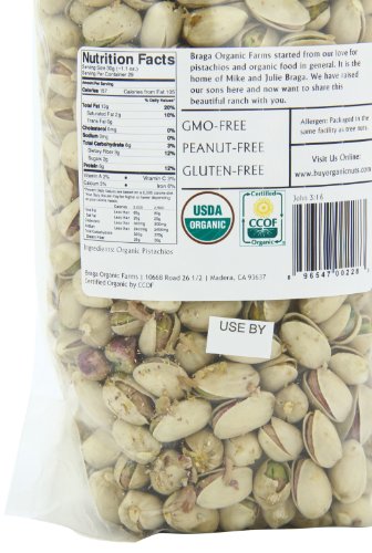 Braga Organic Farms pistachios in bag 2lb ready for easy snacking.