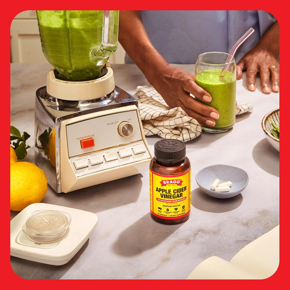 Bragg ACV capsules daily dosage guidance with meals.