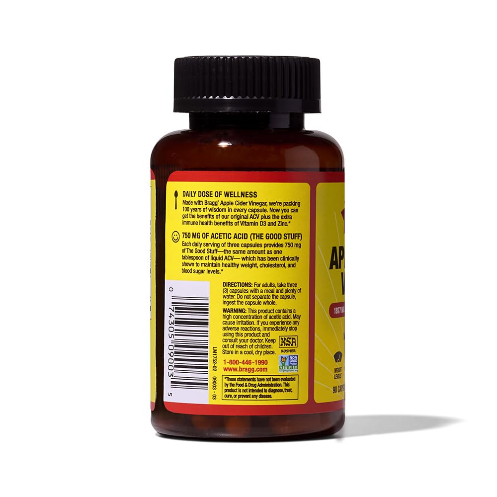Bragg ACV capsules gluten-free badge on bottle for dietary compatibility