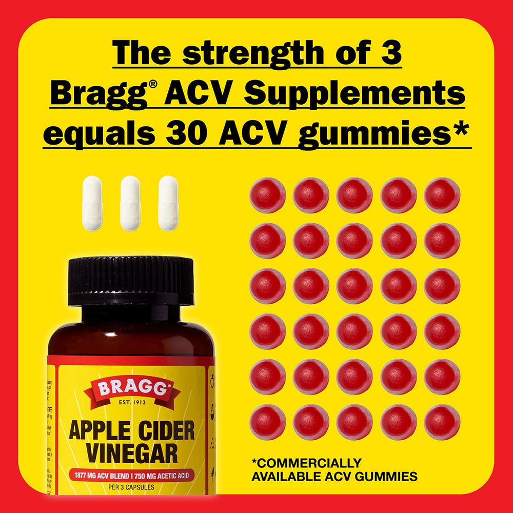 Bragg ACV capsules label detail highlights sugar-free formulation.