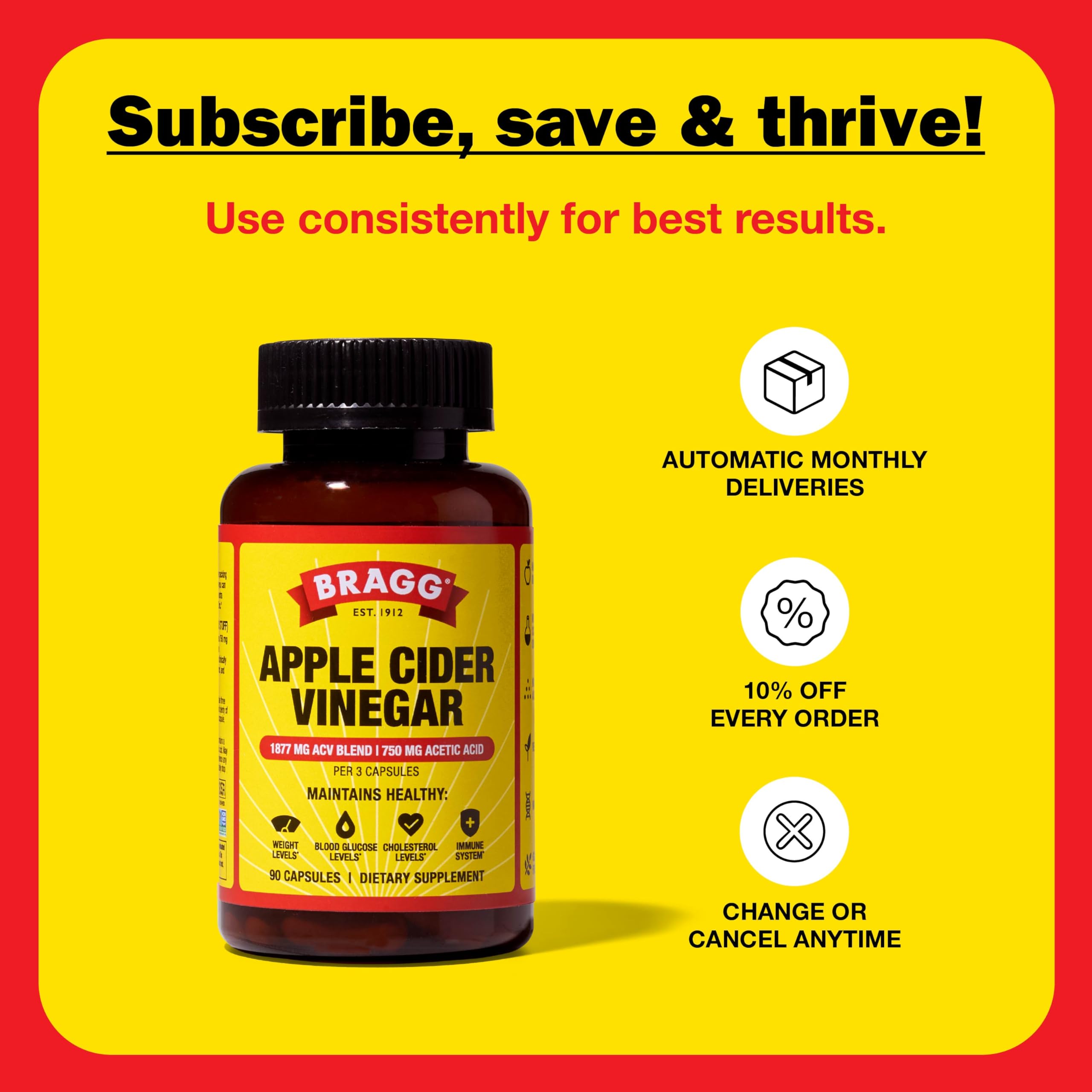 Bragg ACV capsules with vitamin D and zinc ingredients emphasize vegan, no artificial colors