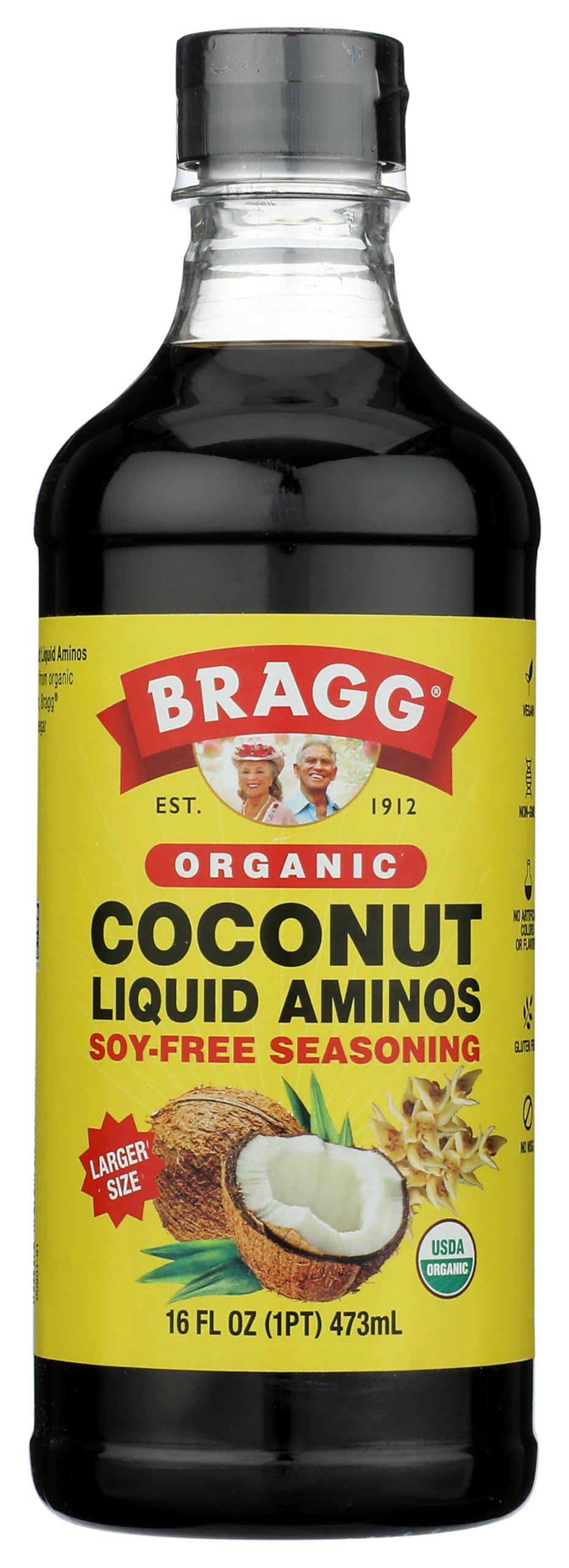 Bragg Organic Coconut Aminos bottle front for versatile soy-free seasoning.