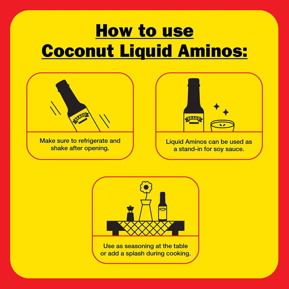 Bragg Coconut Aminos bottle with herbs for a fresh dressing.