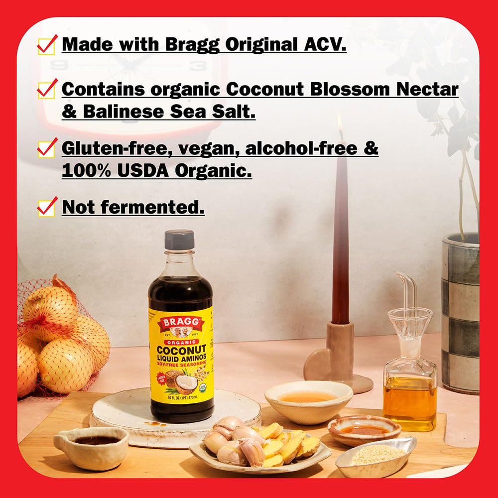 Bragg Coconut Aminos over vegetables for flavorful rice bowls.