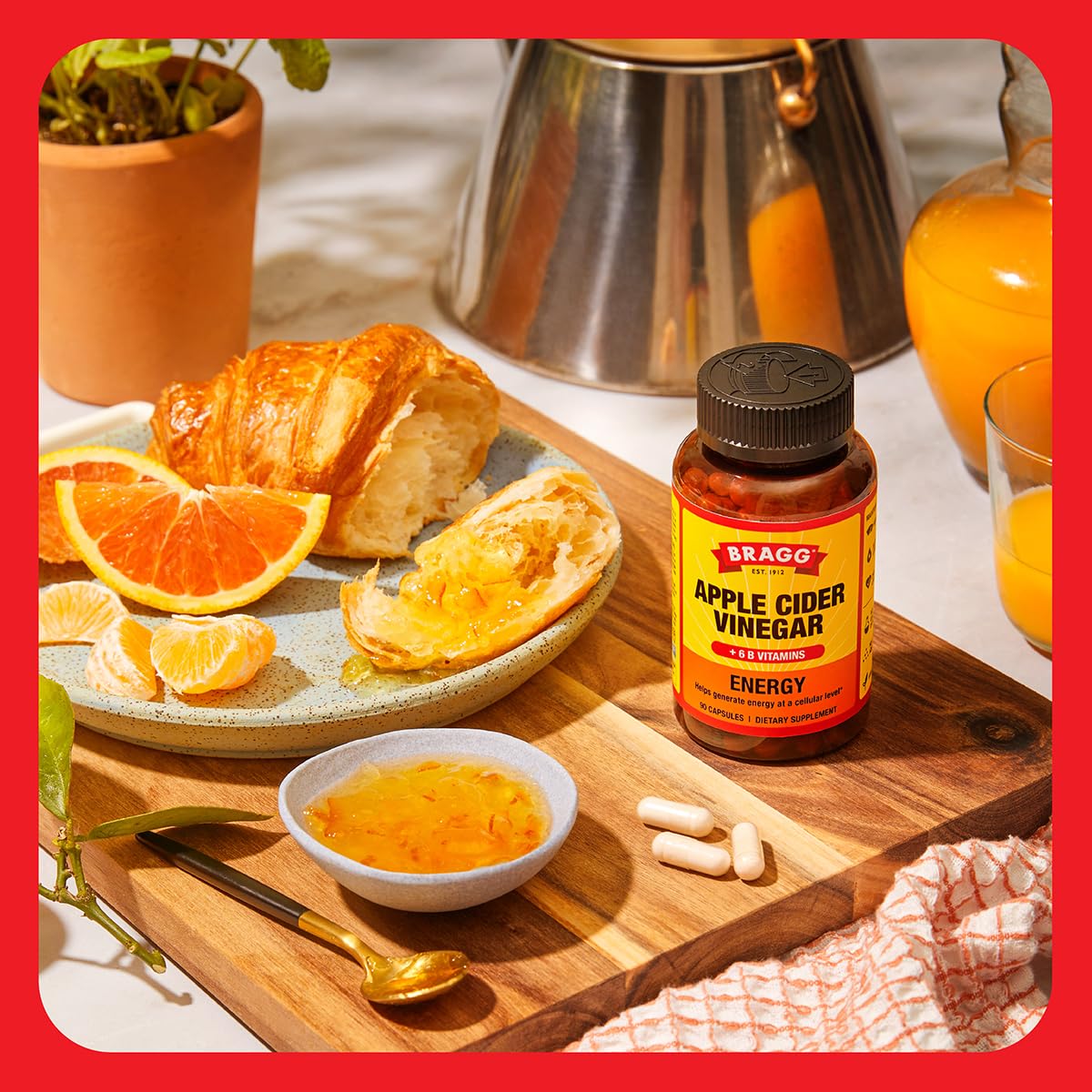 Bragg Energy ACV Capsules packaging design varies while maintaining non-GMO vegan formula.