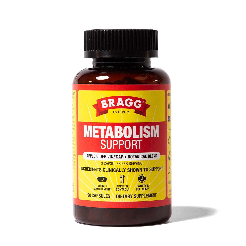 Bragg Metabolism Support bottle front with label; may aid appetite control.