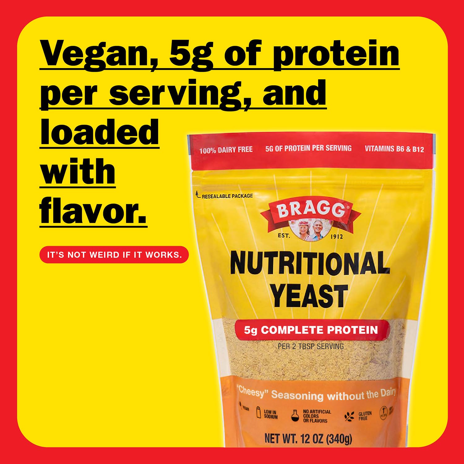 Bragg Nutritional Yeast Seasoning pour spout for convenient dispensing