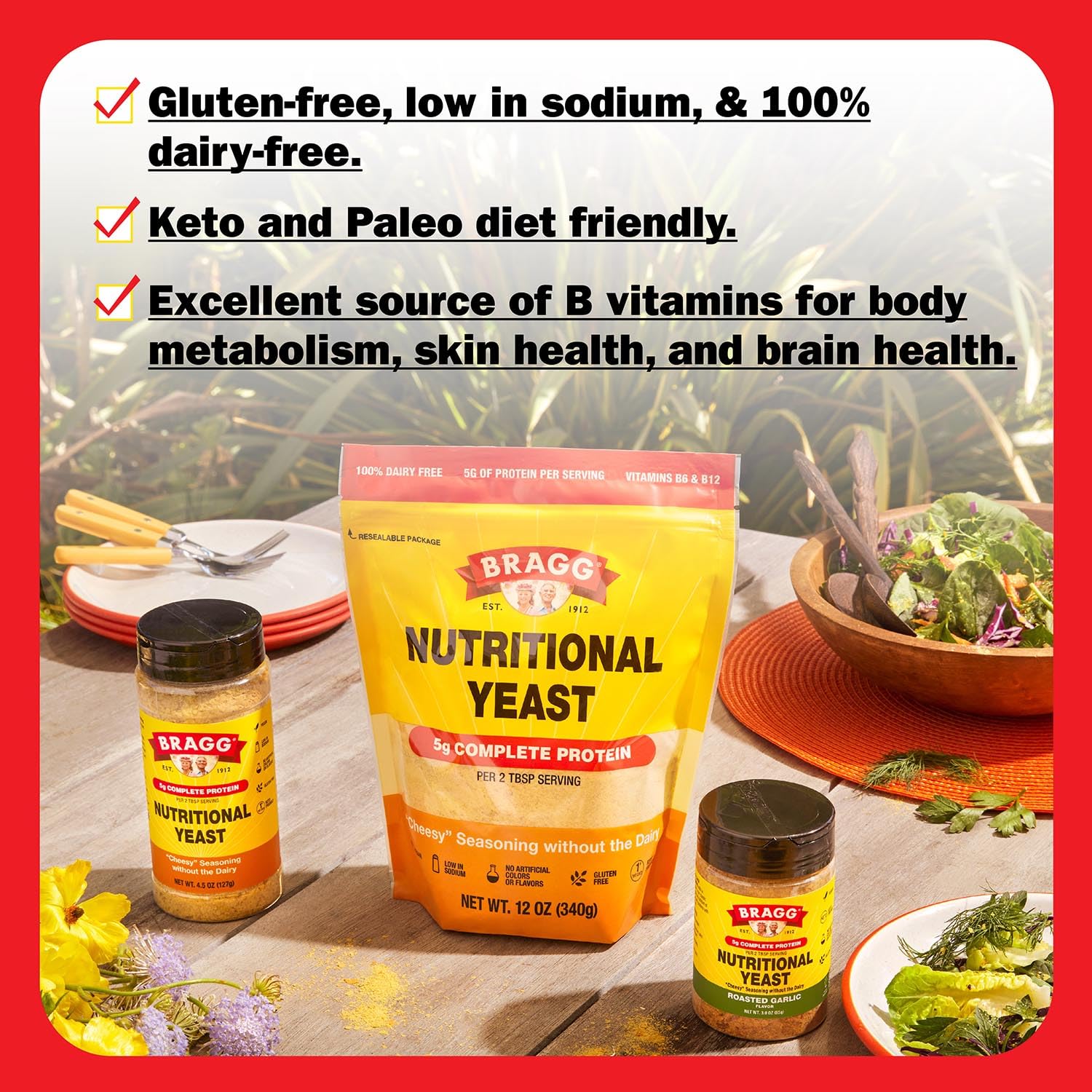 Bragg Nutritional Yeast Seasoning on popcorn for parmesan-like savoriness