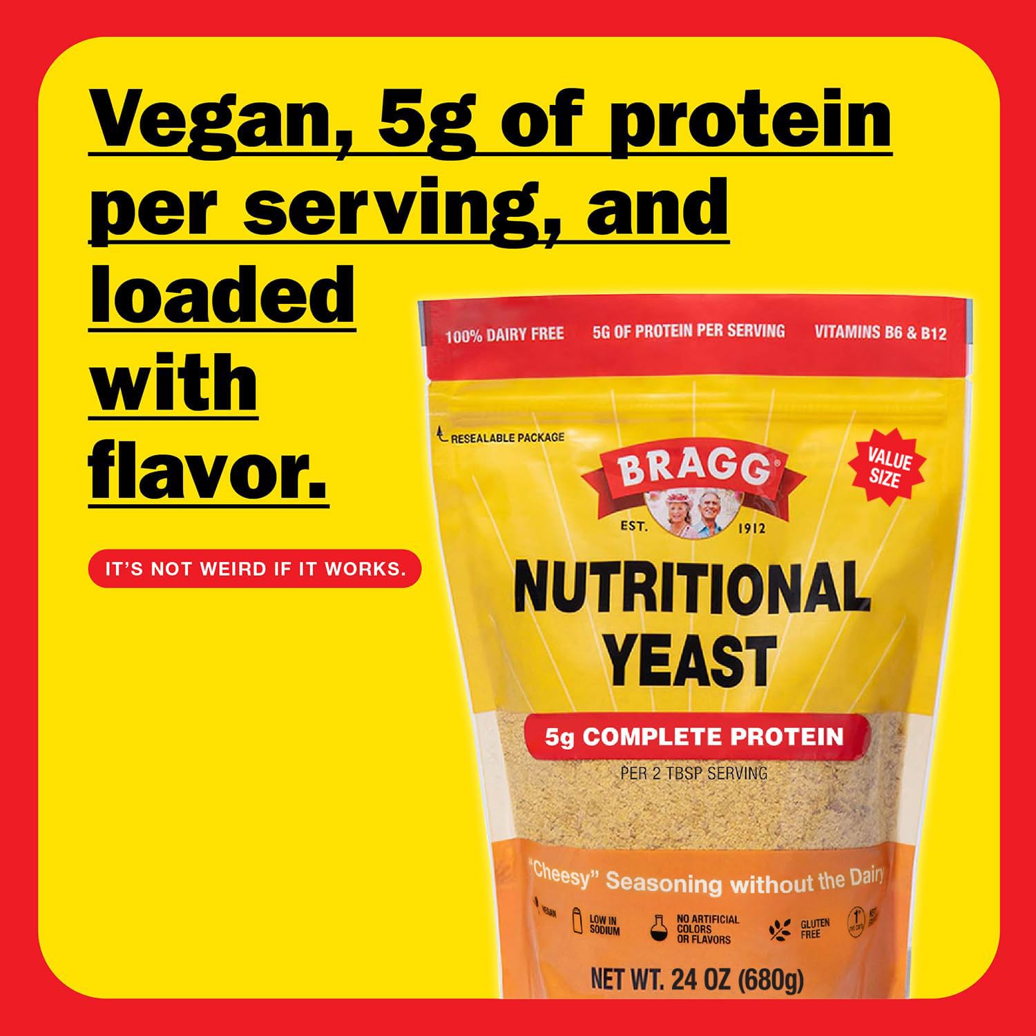 Bragg Nutritional Yeast Seasoning sprinkled on salads for nutrition and flavor