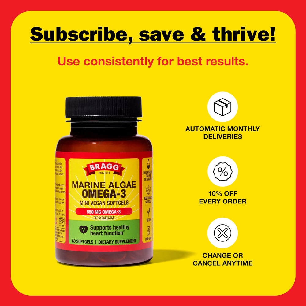 Serving suggestion showing Bragg Omega-3 daily use with water