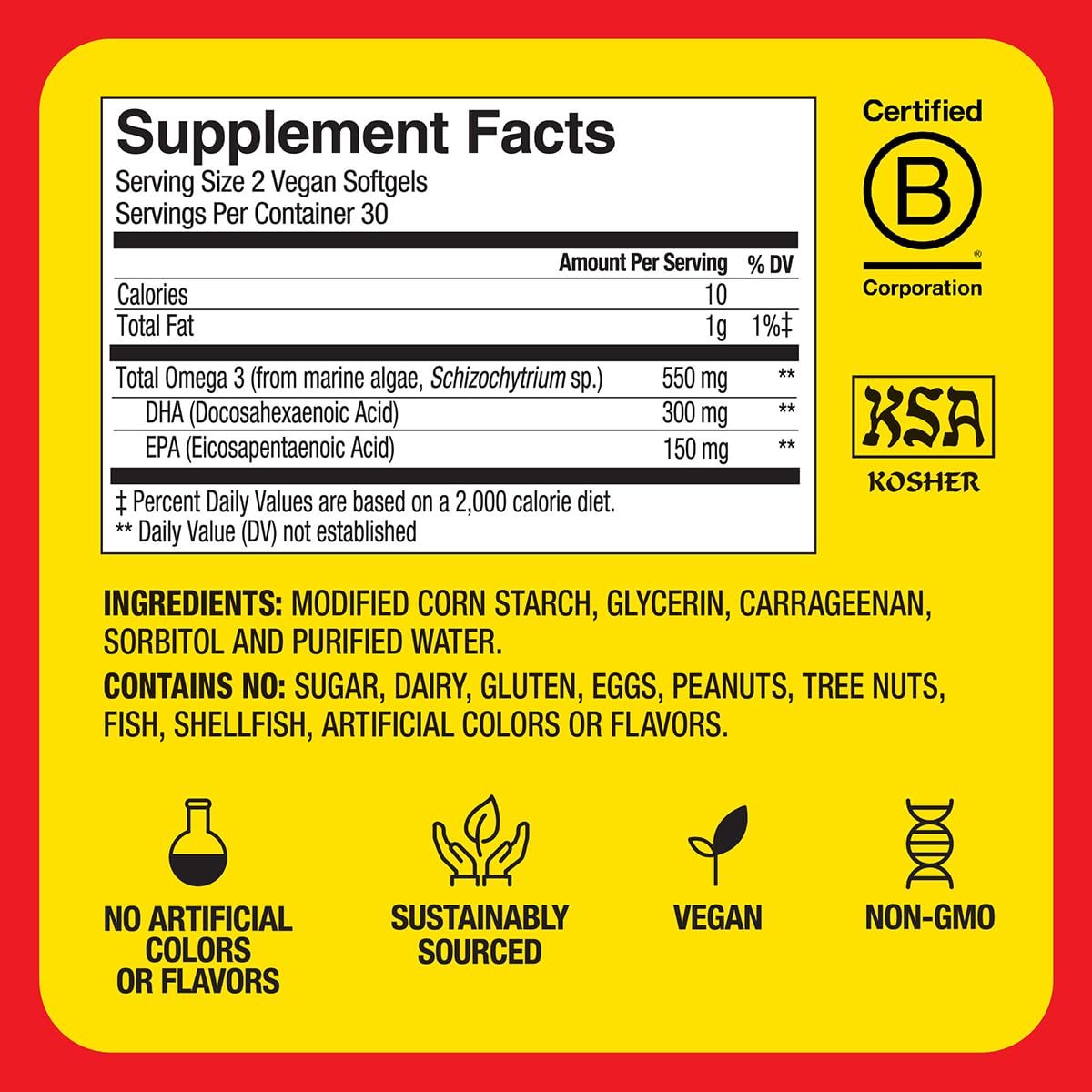 DHA and EPA icons suggest brain and eye support from Bragg Omega-3