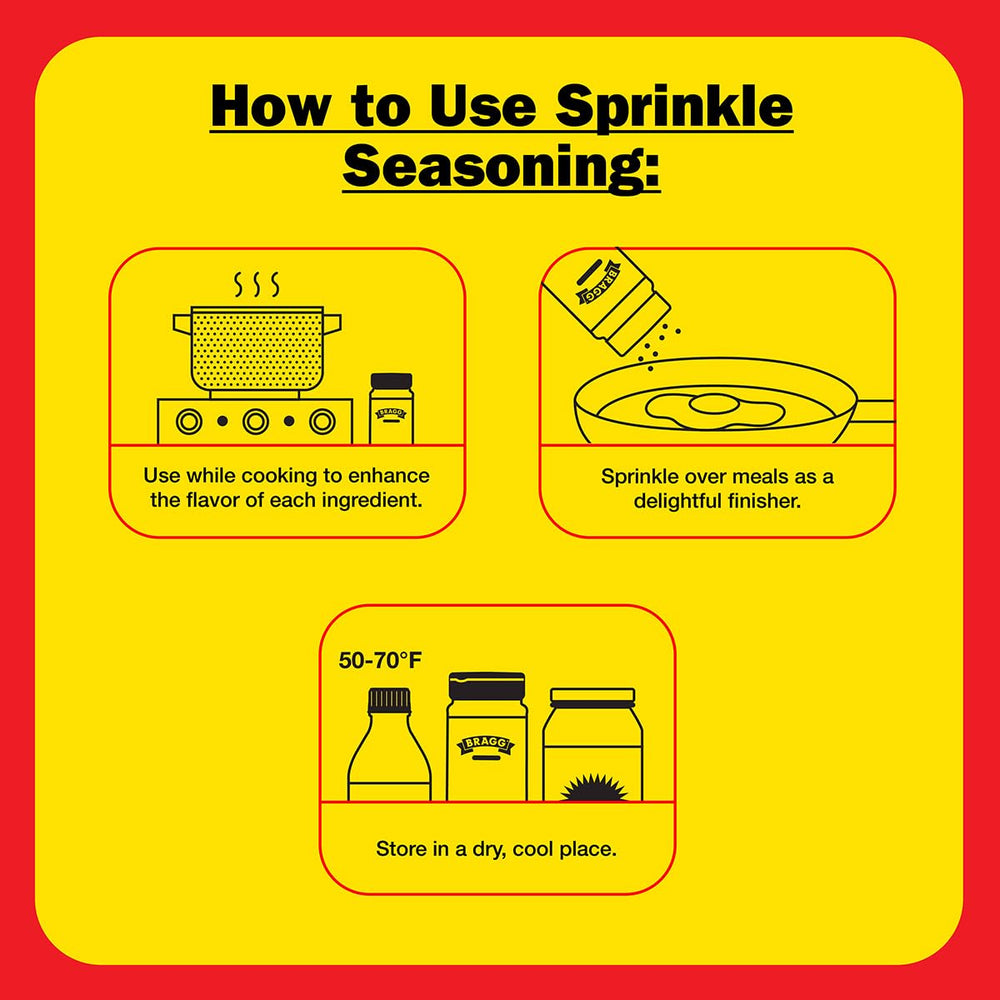 Bragg Organic Sprinkle Seasoning label closeup highlights organic, gluten-free credentials.