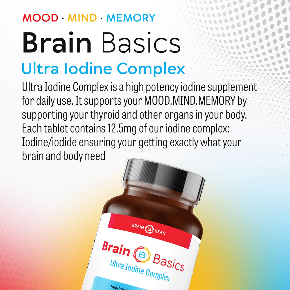 Brain Bean daily iodine tablet label detail for simple routine use.