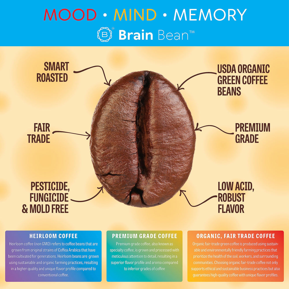 Brain Bean Organic Coffee brew pour showcasing smooth, low-acid flavor for daily mornings