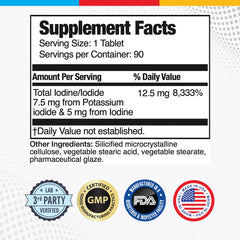 Brain Bean Ultra Iodine tablets close-up showing 12.5 mg iodine per serving for balanced intake.