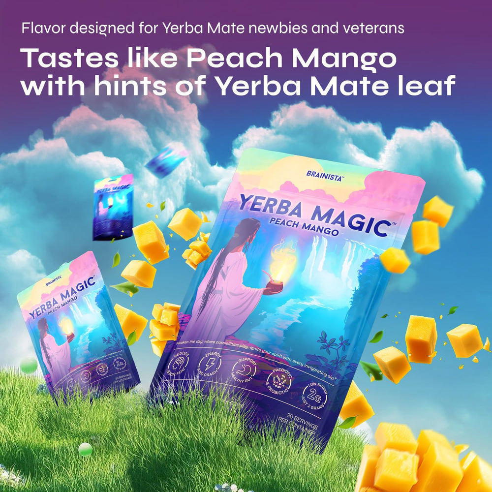 Brainista Yerba Magic close-up of caffeine and L-Theanine balance for steady energy.