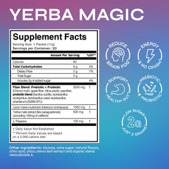 Brainista Yerba Magic packet back view highlights ingredients for gut support.