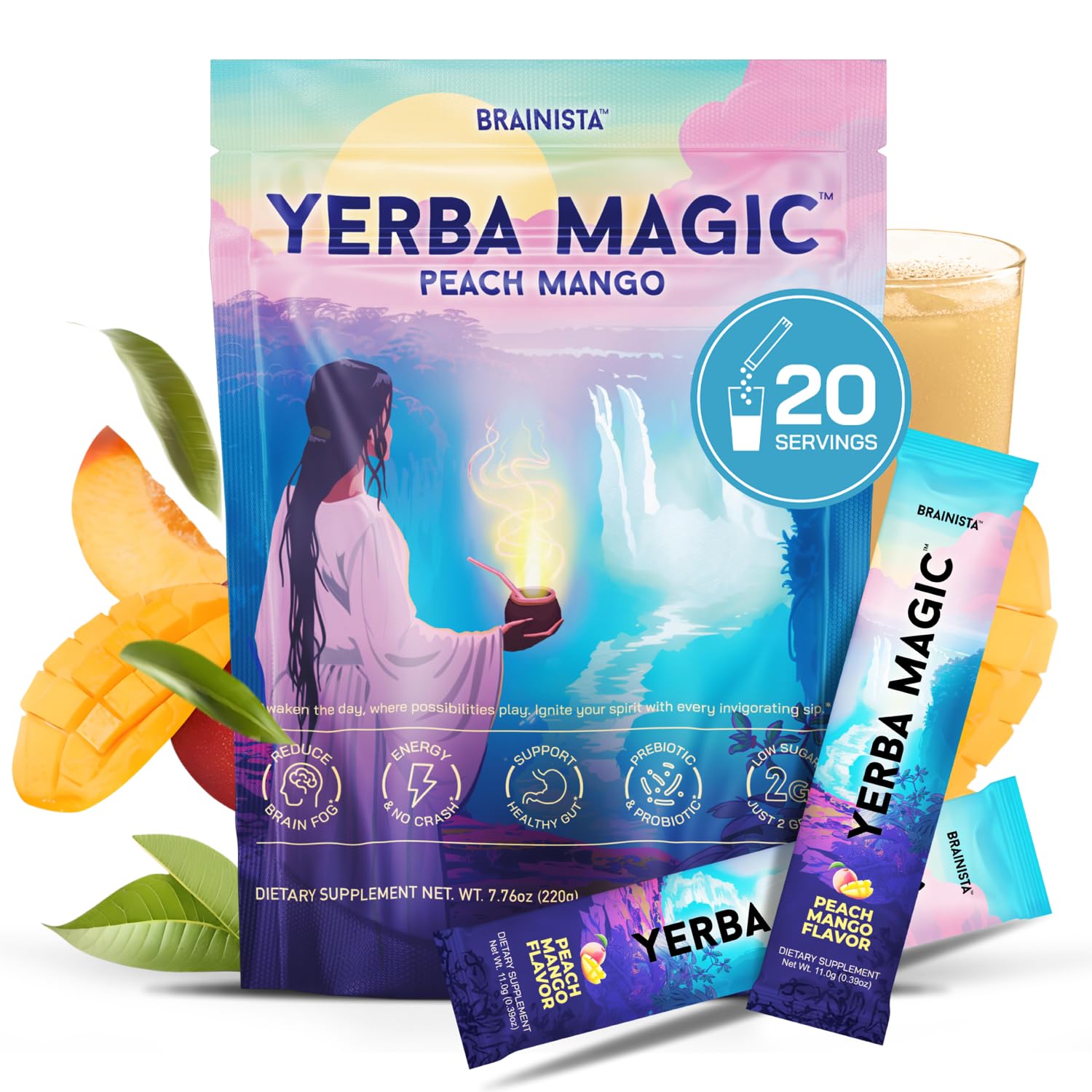 Brainista Yerba Magic packets front view for on-the-go energy and focus.