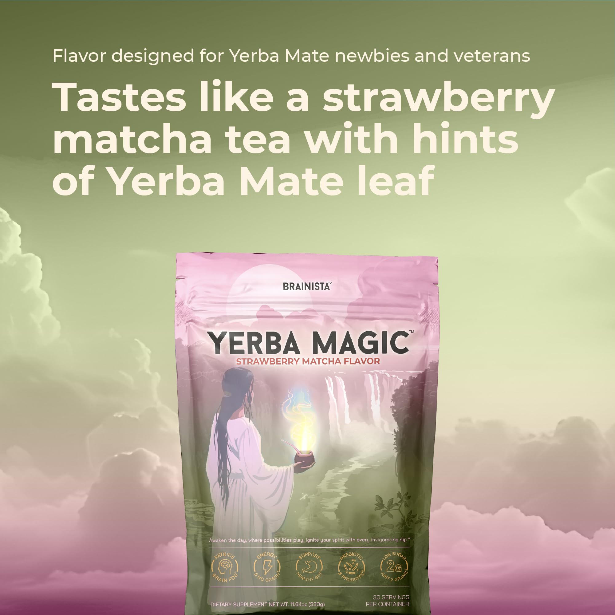 Brainista Yerba Magic strawberry matcha flavor ready to mix