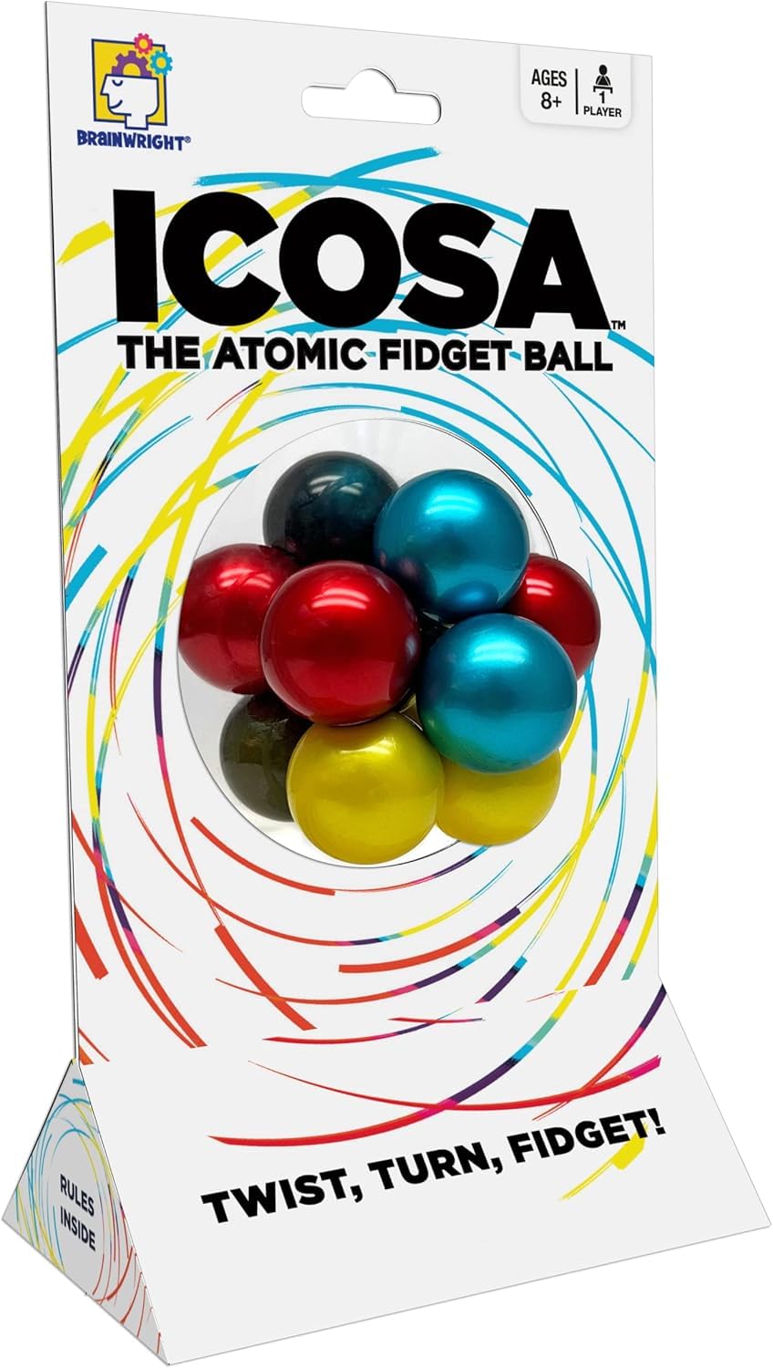 Brainwright Icosa Atomic Puzzle Ball in hand, ideal for solo problem-solving and focus.