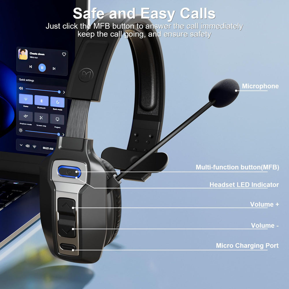 BRAMMAR Trucker Headset with retractable headband for a personalized fit