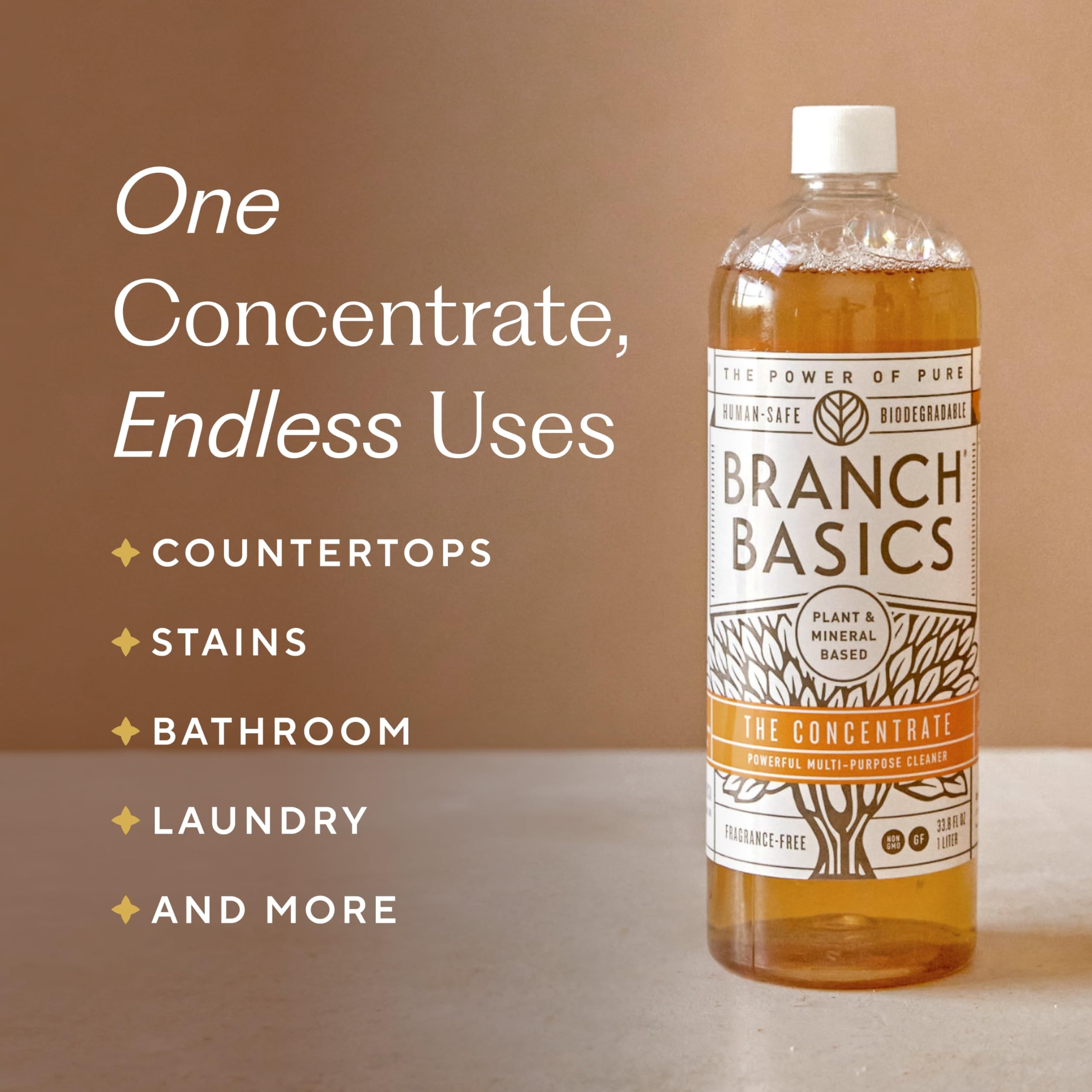 Branch Basics Concentrate kitchen-counter image suggests daily fragrance-free cleaning.