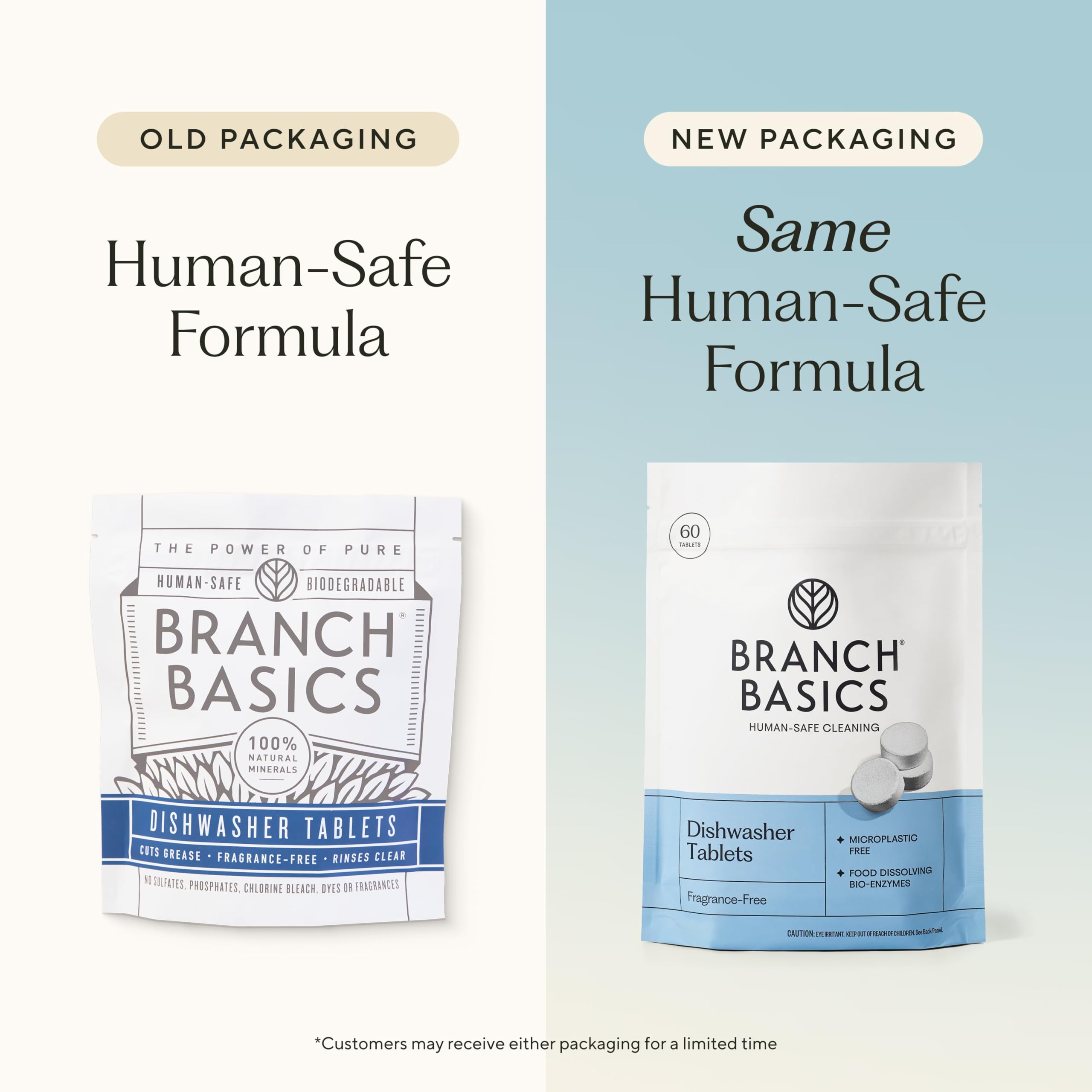 Branch Basics dishwasher tablets dissolving action captures powerful cleaning without harsh chemicals.