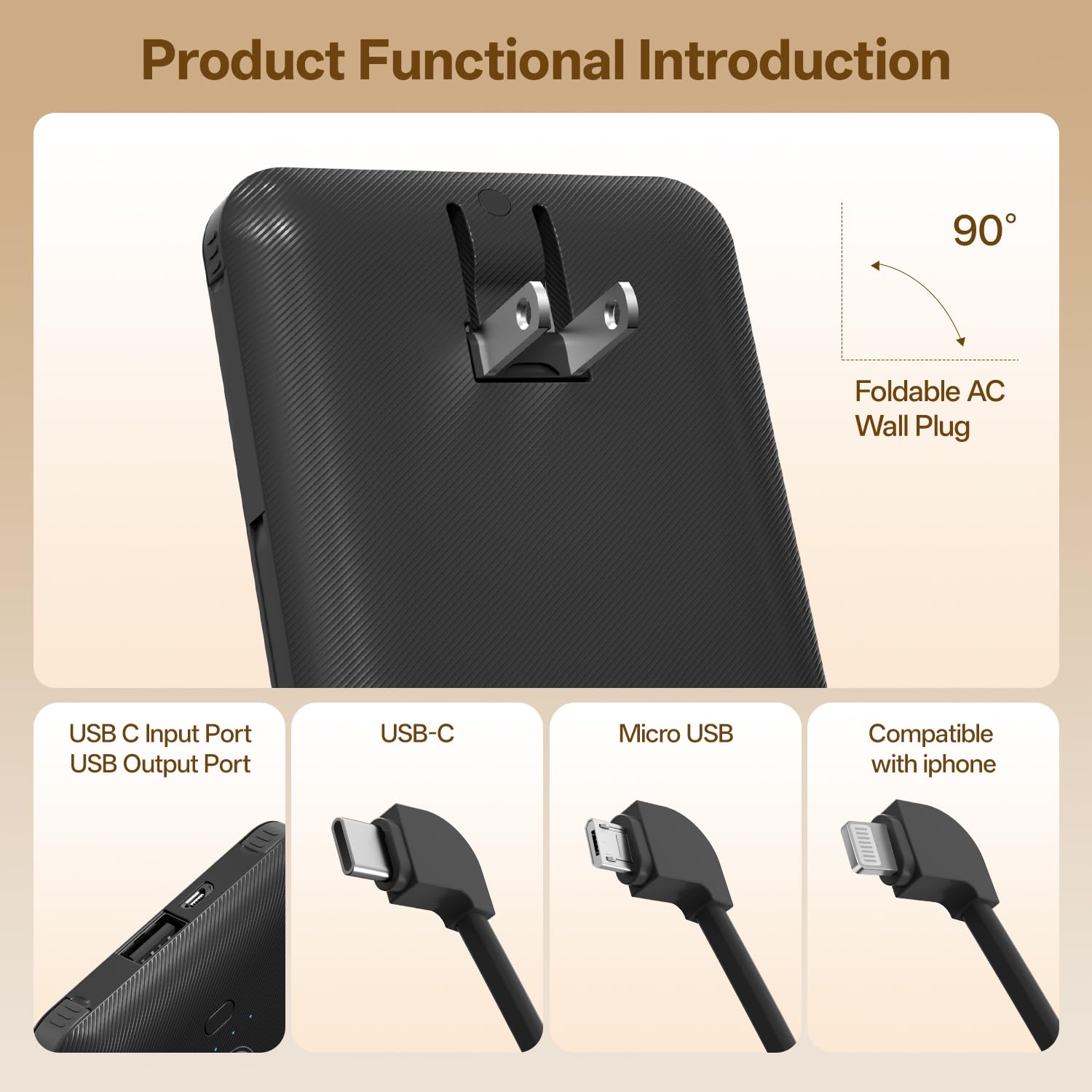 Brand Q 10000mAh capacity indicator for long-lasting power on the go.
