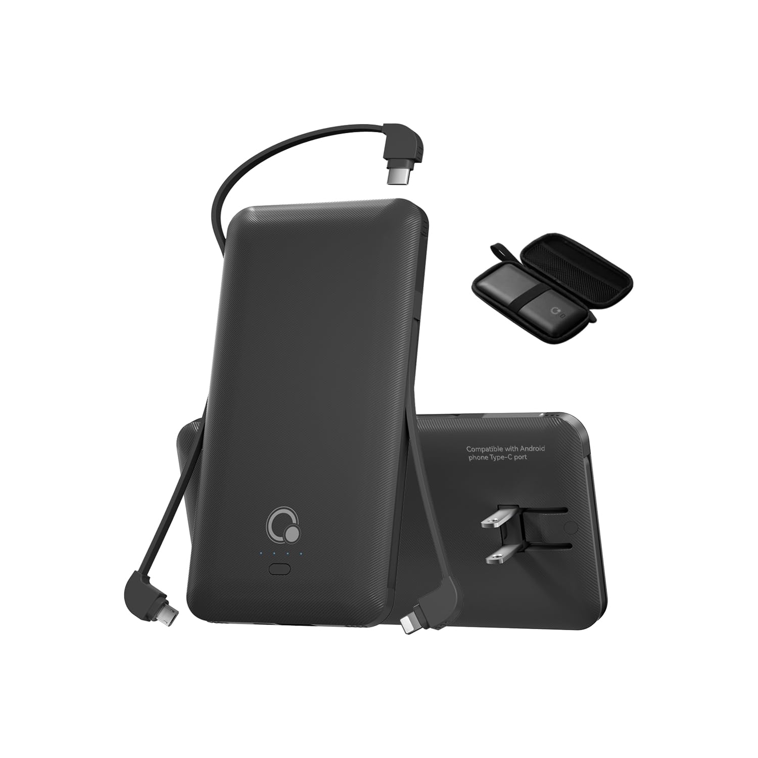 Brand Q portable charger with built-in cables for instant on-the-go charging.