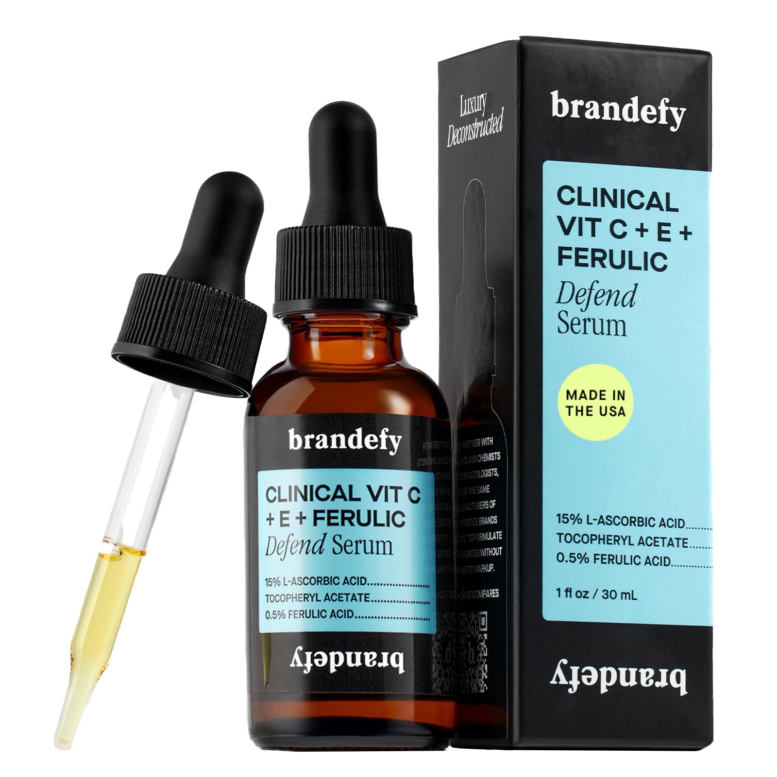 Brandefy Vitamin C Serum bottle close-up highlighting brightening potential.
