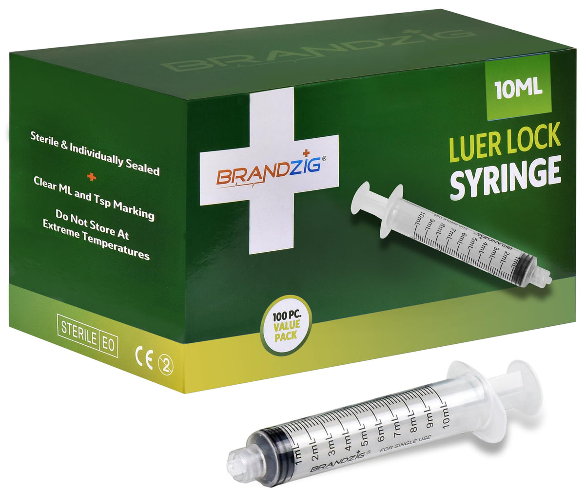 Brandzig 10ml Luer Lock syringe with no needle for precise dispensing.
