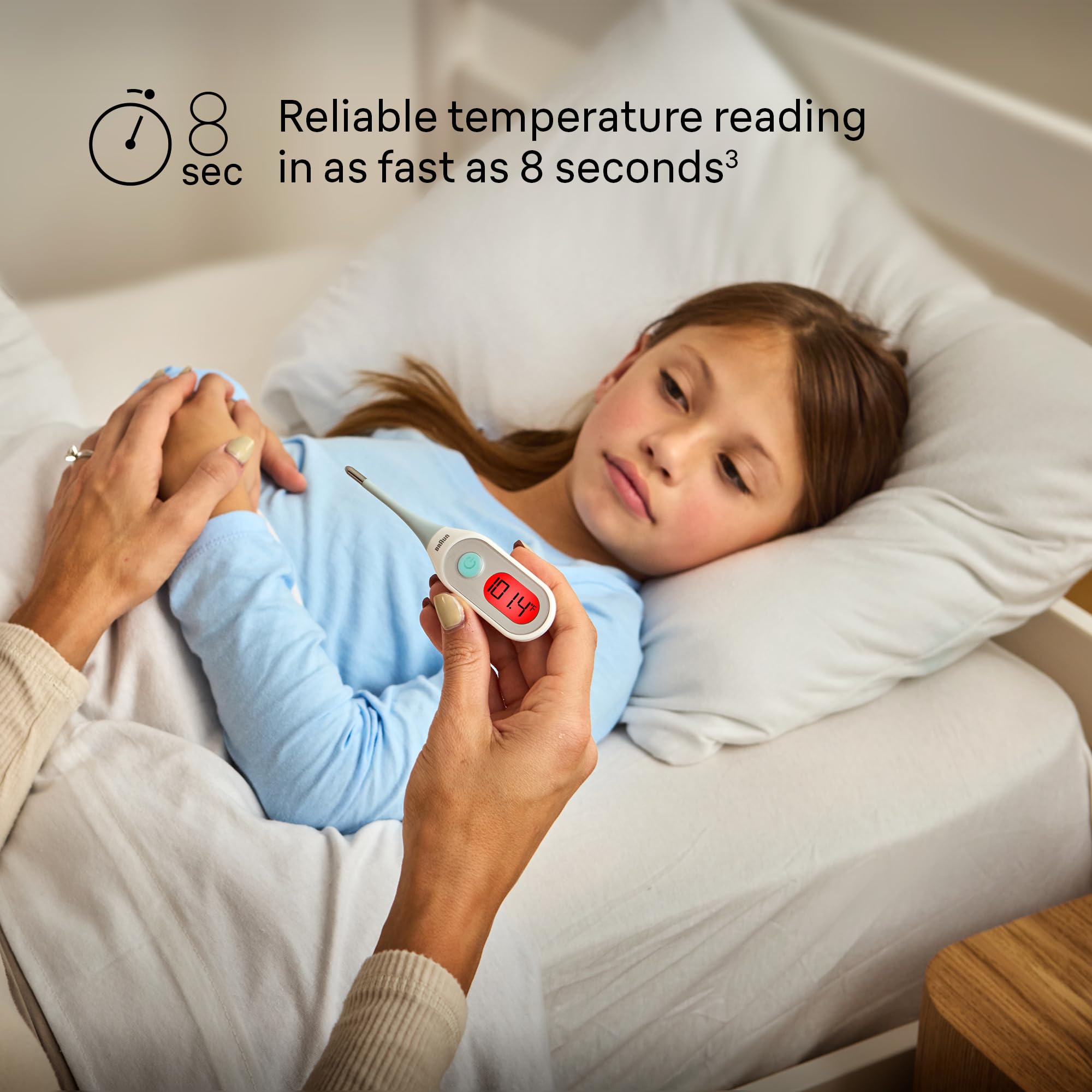 Braun Digital Thermometer in oral-use position for comfortable testing
