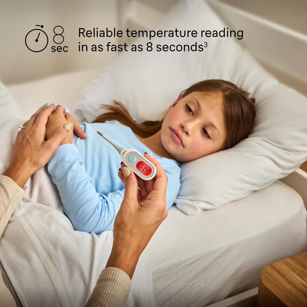 Braun Digital Thermometer in oral-use position for comfortable testing
