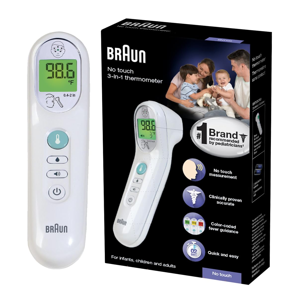 Braun Sensian4 forehead no-touch thermometer showing quick at-home fever checks