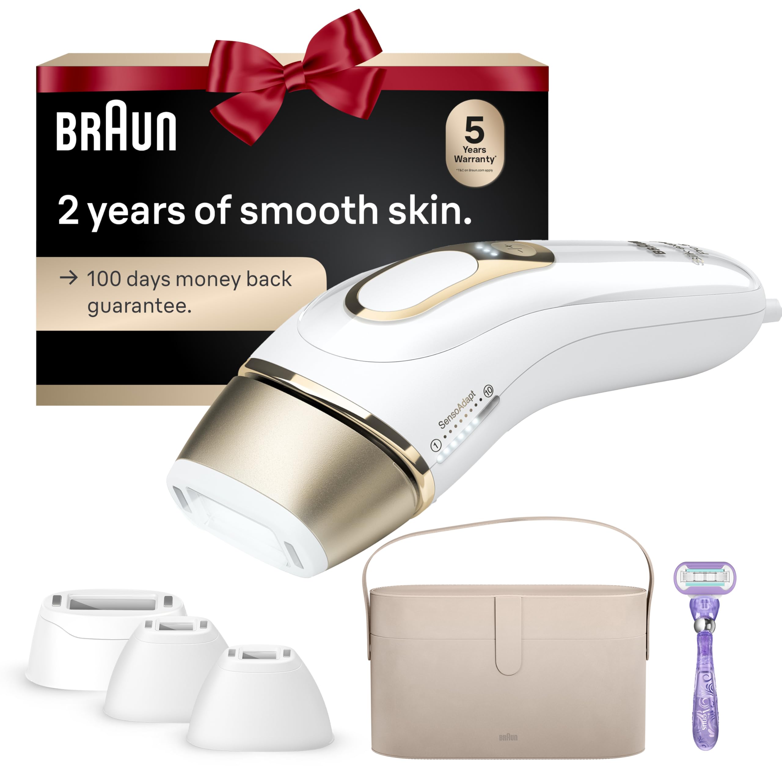 Braun Silk·expert Pro 5 device on skin for quick at-home IPL treatment.