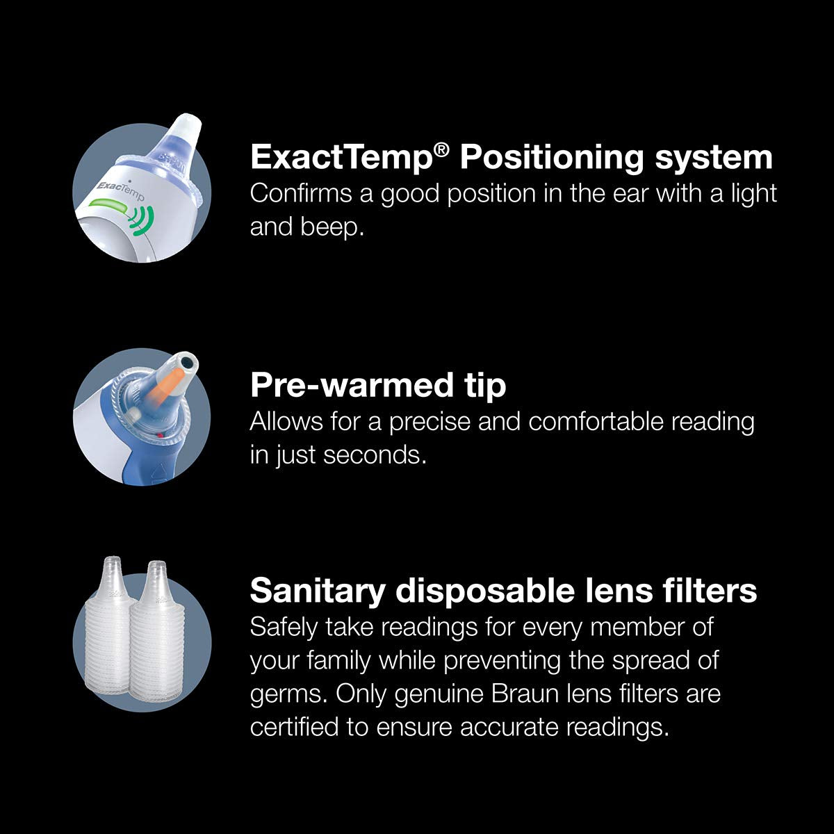 Braun ThermoScan 5 pre-warmed tip for accurate results