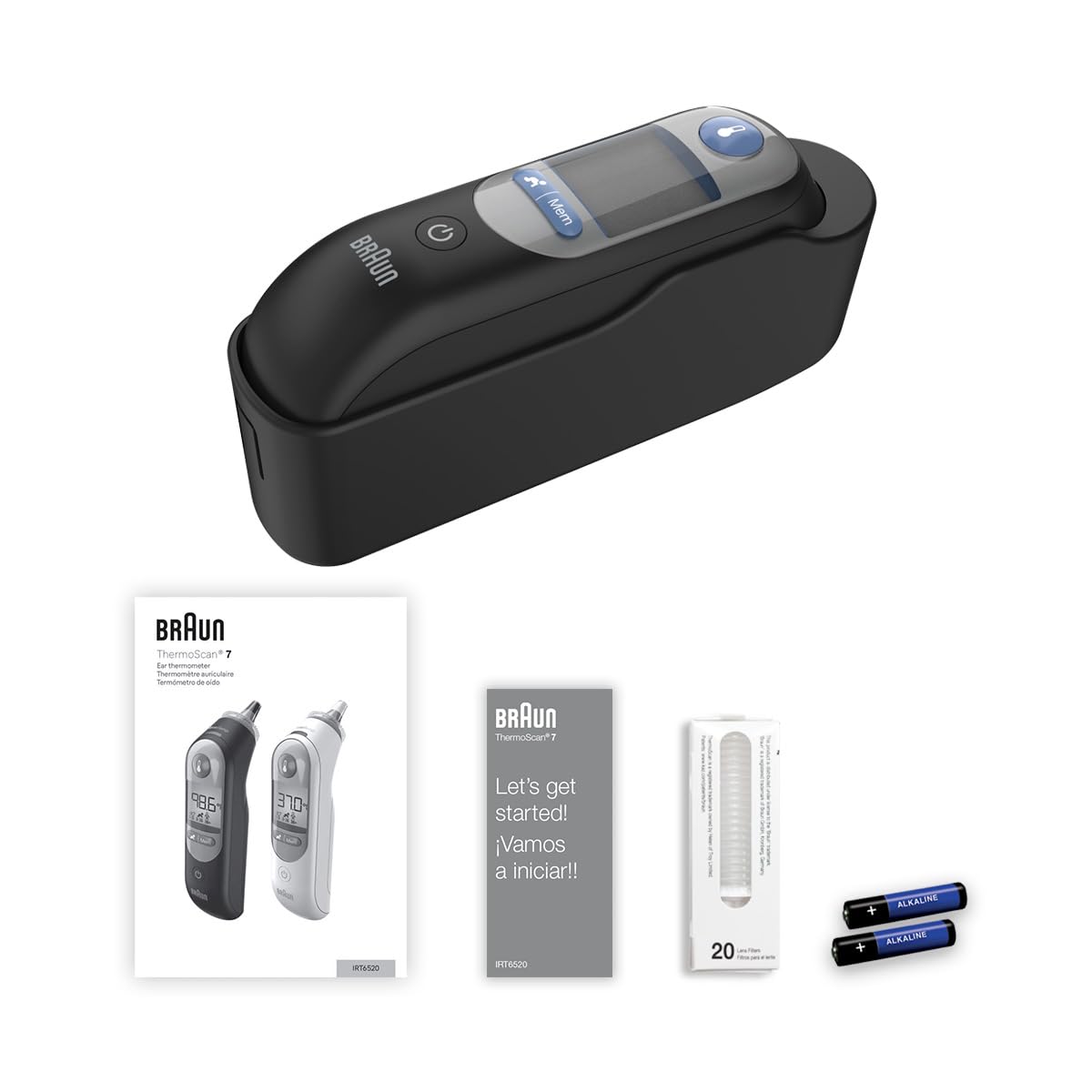 Compact and portable Braun ThermoScan 7 for home or travel.