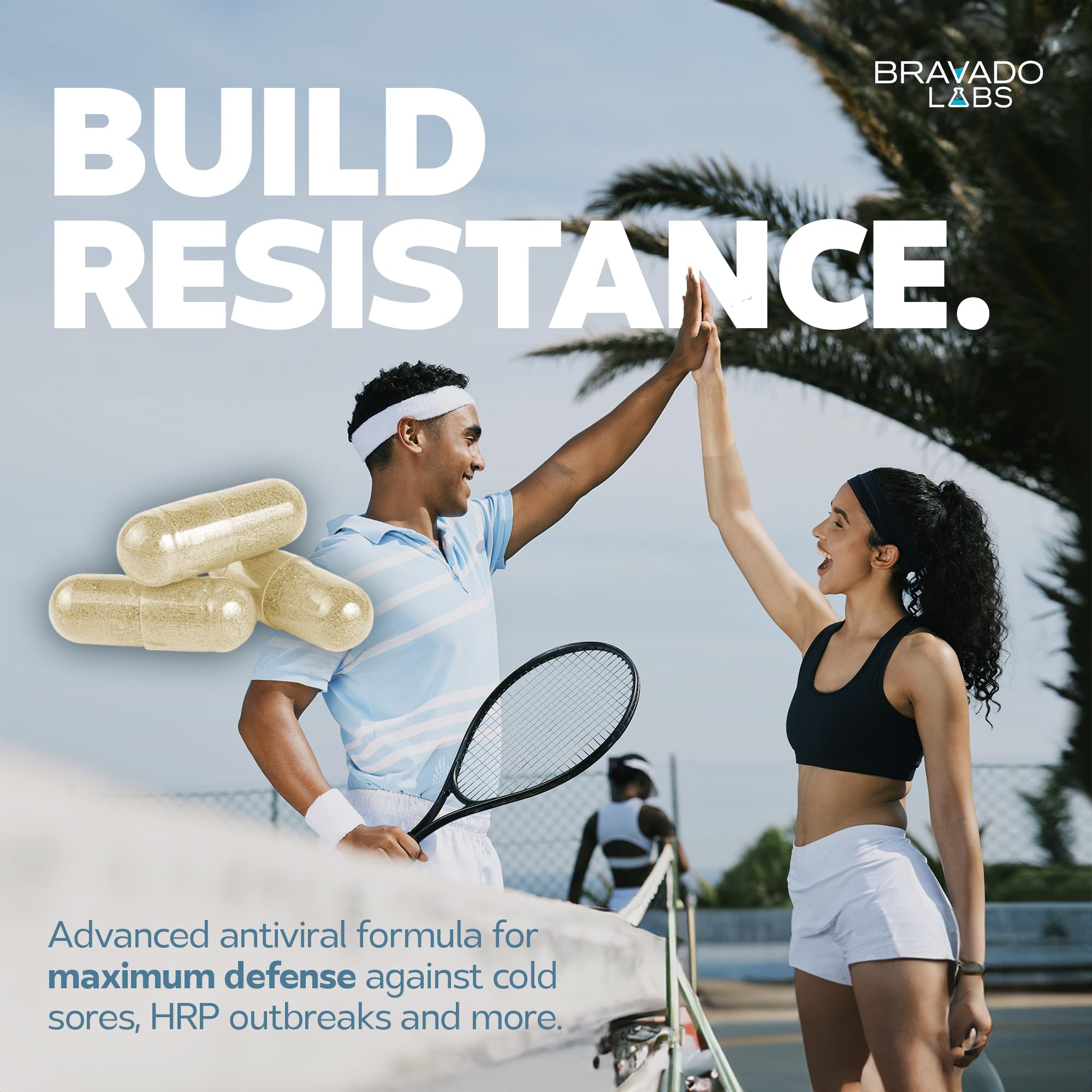 Bravado Labs L-Lysine capsules support cold sore prevention and comfort.