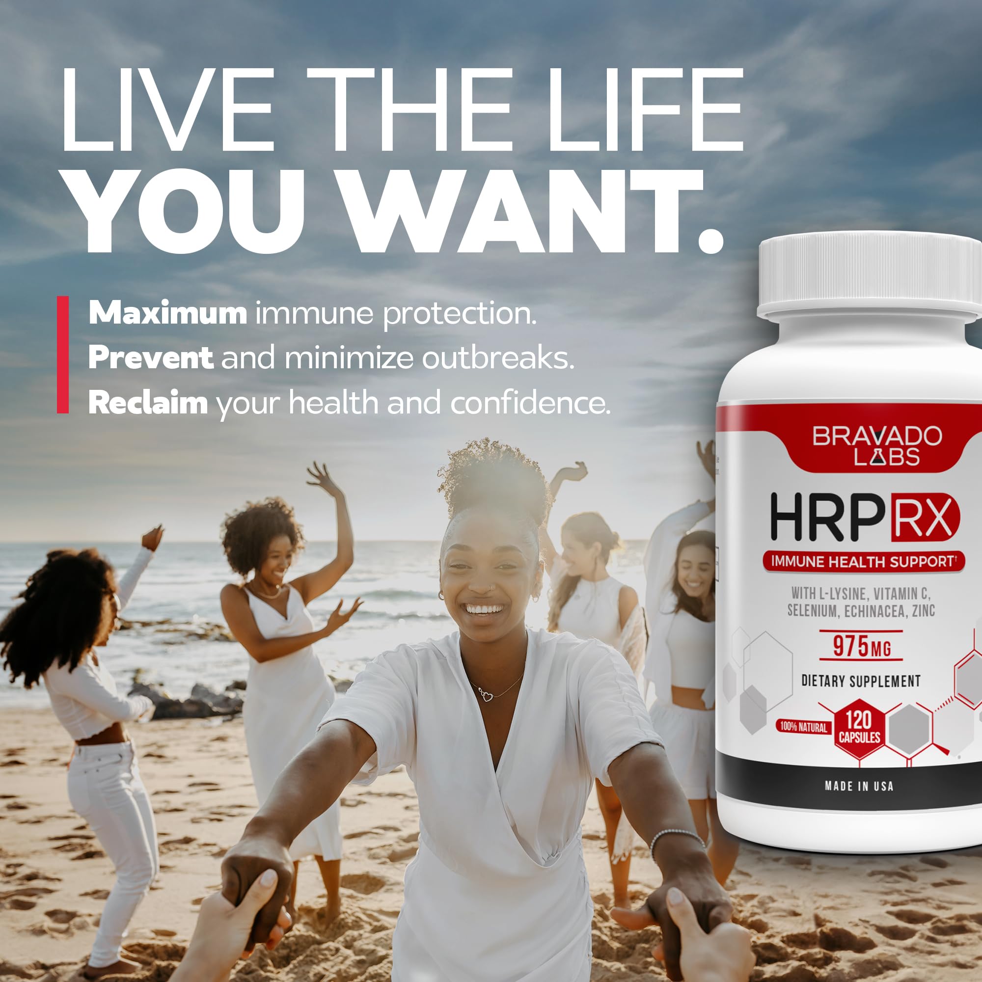 Bravado Labs L-Lysine capsules promote collagen-friendly skin health and repair.