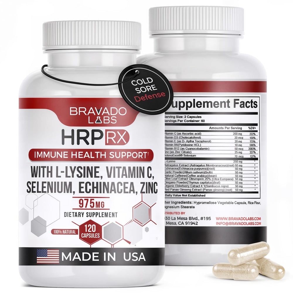 Bravado Labs L-Lysine capsules for immune support and daily wellness.